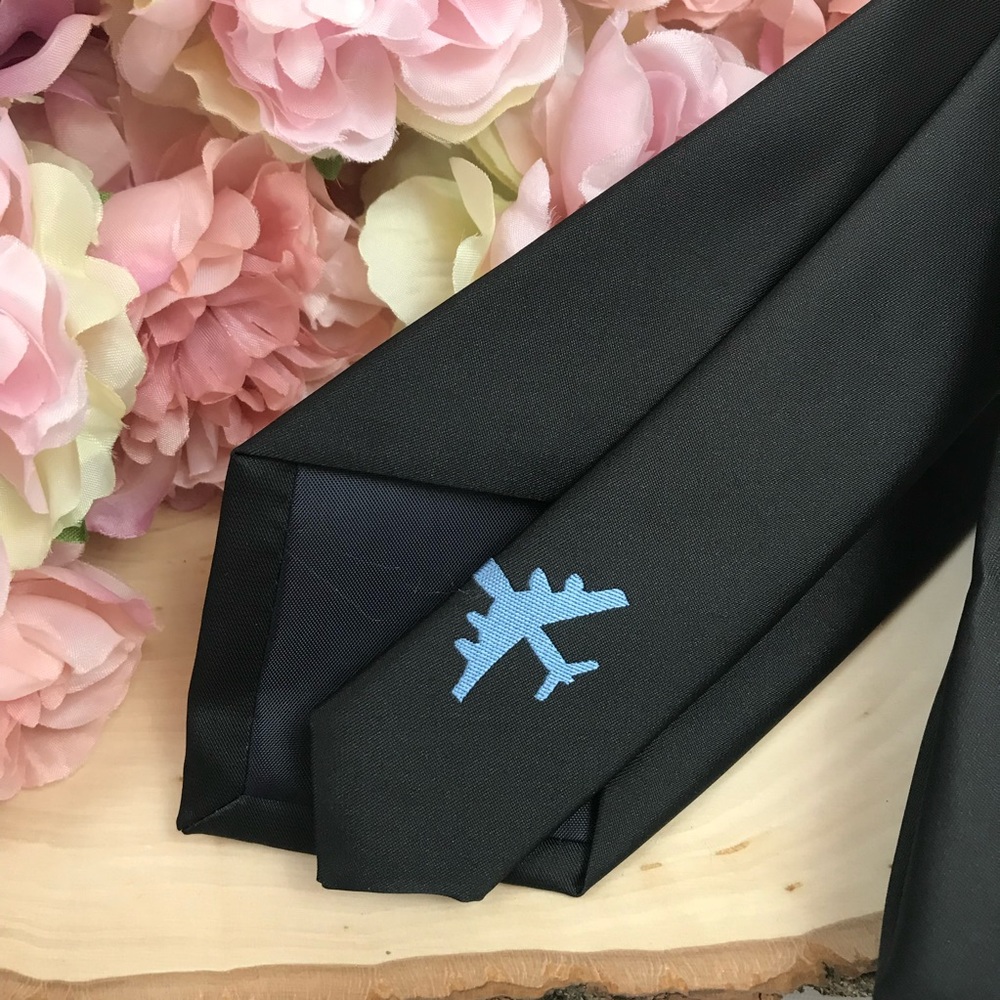 Black Tie with Blue Jumbo Jet 4 Engine Airplane - Picture 7 of 8